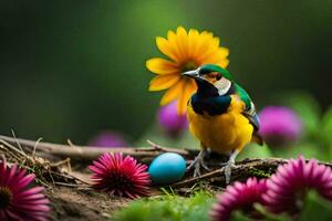 photo fond d'écran fleur, le oiseau, le fleur, le oiseau, le fleur, le oiseau,. généré par ai