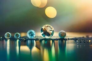 diamants sur une table avec une lumière Contexte. généré par ai photo