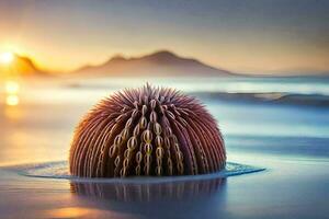 une mer oursin sur le plage à le coucher du soleil. généré par ai photo