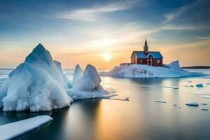 une église dans le milieu de un iceberg. généré par ai photo
