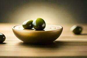Olives dans une bol sur une en bois tableau. généré par ai photo