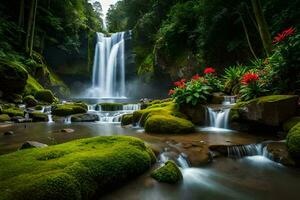 le cascade dans le jungle. généré par ai photo