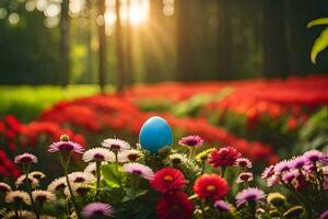 Pâques Oeuf dans le jardin. généré par ai photo