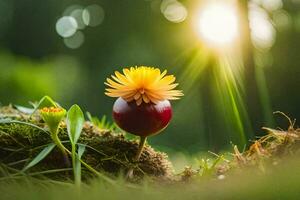 photo fond d'écran le soleil, herbe, fleurs, le forêt, le soleil, le fleur, le. généré par ai