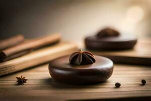 Chocolat desserts sur une en bois tableau. généré par ai photo