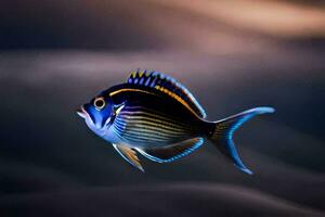 une bleu et Jaune poisson nager dans le océan. généré par ai photo