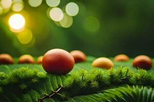 une groupe de des oranges et pommes sur une vert feuille. généré par ai photo