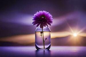 violet fleur dans une vase avec violet lumière. généré par ai photo
