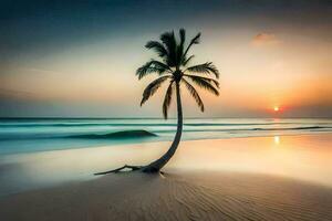 le paume arbre sur le plage. généré par ai photo