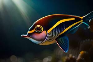 une coloré poisson avec Jaune et noir rayures. généré par ai photo
