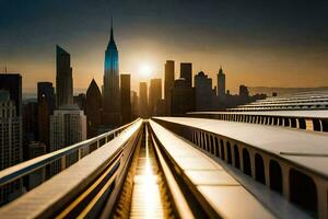 le Soleil est réglage plus de une ville ligne d'horizon. généré par ai photo