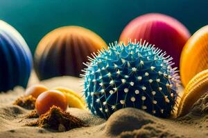 coloré des balles de le sable et épineux des balles de sable. généré par ai photo