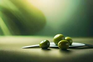 Olives, couteau, vert, olive, vert, vert, vert, vert, vert,. généré par ai photo