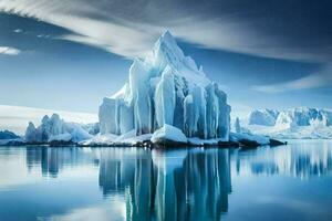 icebergs dans le l'eau avec bleu ciel et des nuages. généré par ai photo