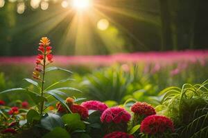 photo fond d'écran le soleil, fleurs, le jardin, le soleil, fleurs, le jardin, le. généré par ai