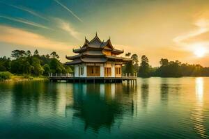 le chinois pagode dans le lac. généré par ai photo