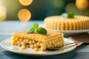 une pièce de macaroni et fromage sur une plaque. généré par ai photo