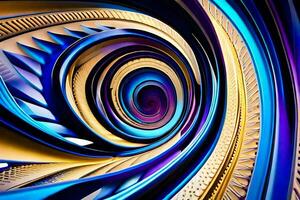 abstrait art, bleu, violet, or, spirale, abstrait, spirale, abstrait art,. généré par ai photo