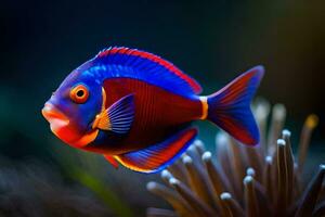 une coloré poisson avec bleu et rouge rayures. généré par ai photo