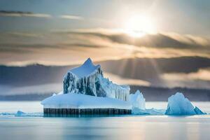 icebergs flottant dans le l'eau avec le Soleil brillant. généré par ai photo