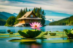 le lotus fleur dans le lac. généré par ai photo