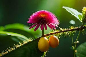 une fleur et deux des fruits sur une plante. généré par ai photo