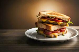 une grillé fromage sandwich sur une plaque. généré par ai photo