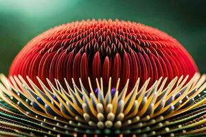 une proche en haut de une rouge et Jaune fleur. généré par ai photo