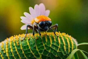 une punaise avec une fleur sur ses dos. généré par ai photo