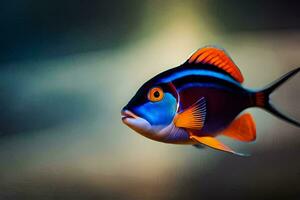 une coloré poisson avec bleu et Orange rayures. généré par ai photo