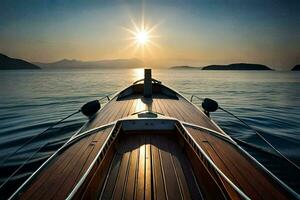 une bateau est voile sur le l'eau à le coucher du soleil. généré par ai photo