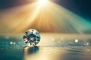 une diamant sur une table avec lumière brillant par il. généré par ai photo