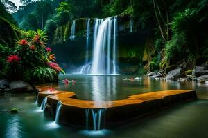 cascade dans le jungle. généré par ai photo