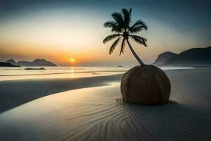 le noix de coco arbre sur le plage. généré par ai photo