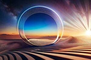 une circulaire forme avec une Soleil brillant par il. généré par ai photo