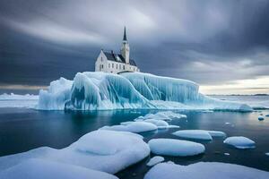 une église sur un iceberg dans Islande. généré par ai photo