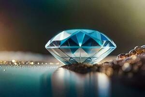 une diamant est montré sur une table avec l'eau. généré par ai photo