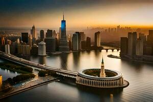 le ville de Shanghai est vu dans le distance. généré par ai photo