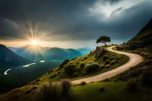 le route à le Soleil. généré par ai photo