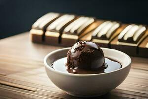 Chocolat la glace crème dans une bol. généré par ai photo