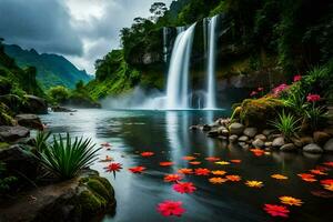 cascade dans le jungle. généré par ai photo