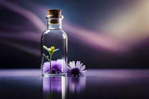 photo fond d'écran fleurs, le bouteille, violet, fleurs, le bouteille, violet, fleurs, le. généré par ai