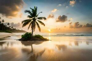 le Soleil ensembles sur une plage dans sri lanka. généré par ai photo