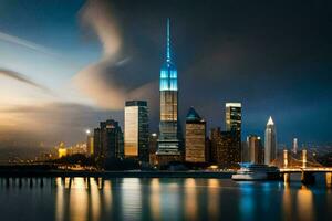 le Nouveau york horizon à crépuscule. généré par ai photo