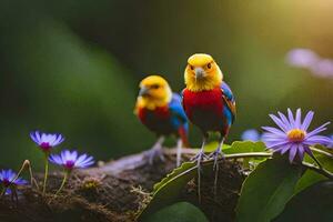 photo fond d'écran des oiseaux, le soleil, fleurs, le des oiseaux, le soleil, fleurs, le des oiseaux. généré par ai