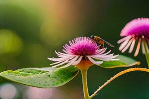 deux rose fleurs avec une abeille sur Haut. généré par ai photo