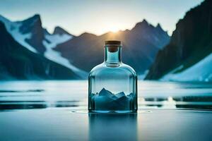 une message dans une bouteille, montagnes, eau, lac, montagnes, eau, HD fond d'écran. généré par ai photo