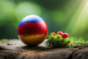 coloré Pâques Oeuf avec une rouge, bleu et Jaune peindre. généré par ai photo