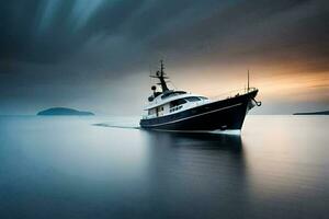 une bateau dans le océan à le coucher du soleil. généré par ai photo