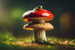 photo fond d'écran le ciel, le soleil, le forêt, le champignon, le grenouille, le pour. généré par ai